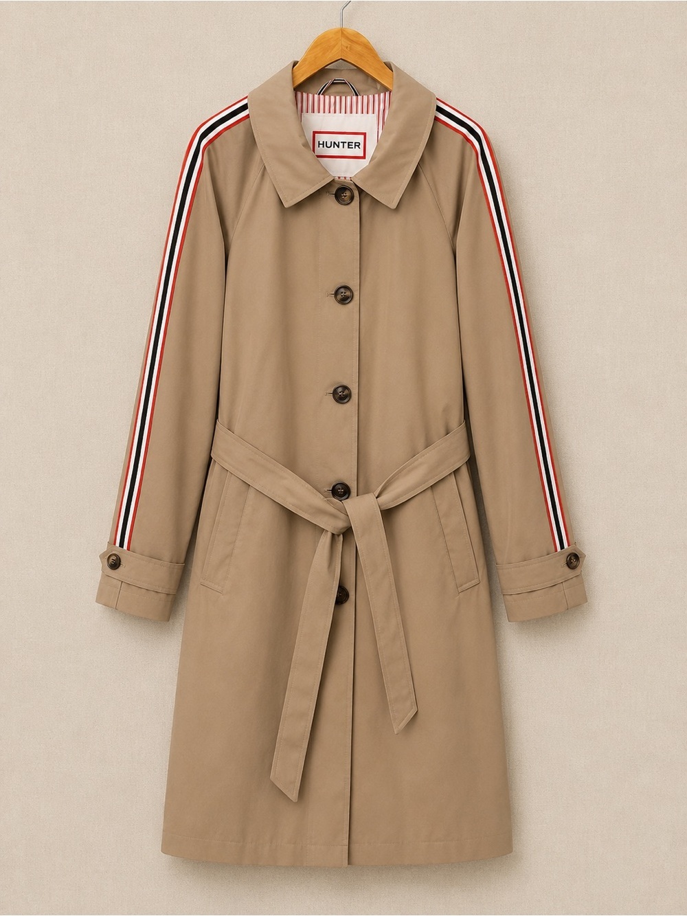 Hunter Sophia British Tan Stripe Sleeve Belted Trench Coat 2X NWT Waterproof